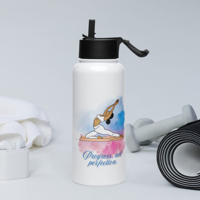 Progress not Perfection Stainless steel water bottle with a straw lid