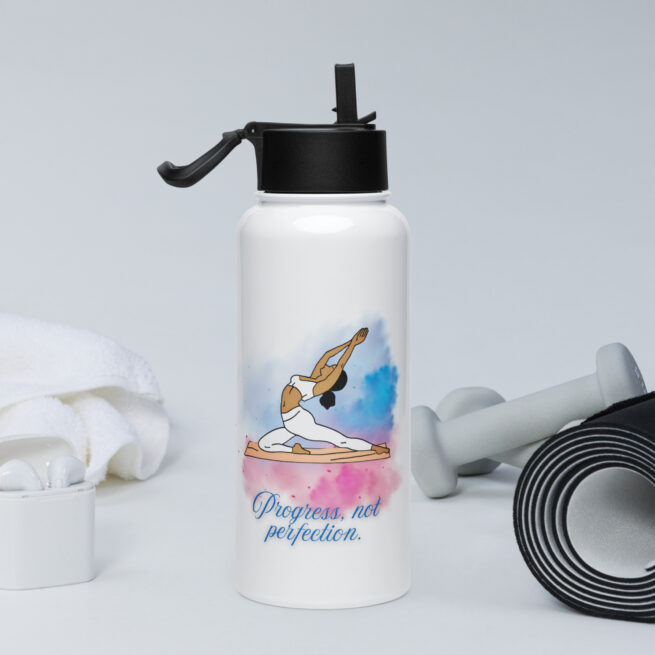 Progress not Perfection Stainless steel water bottle with a straw lid - Image 6