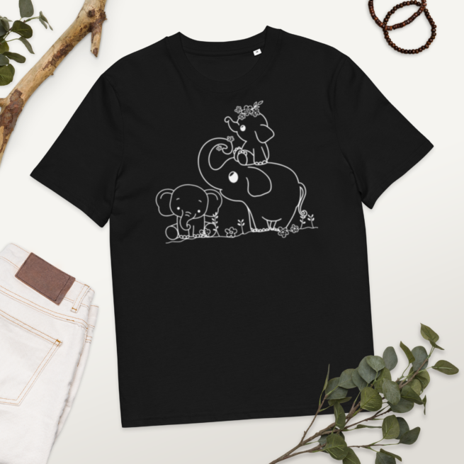 Mama and Baby (2) Elephants Unisex organic ribbed neck t-shirt - Image 6