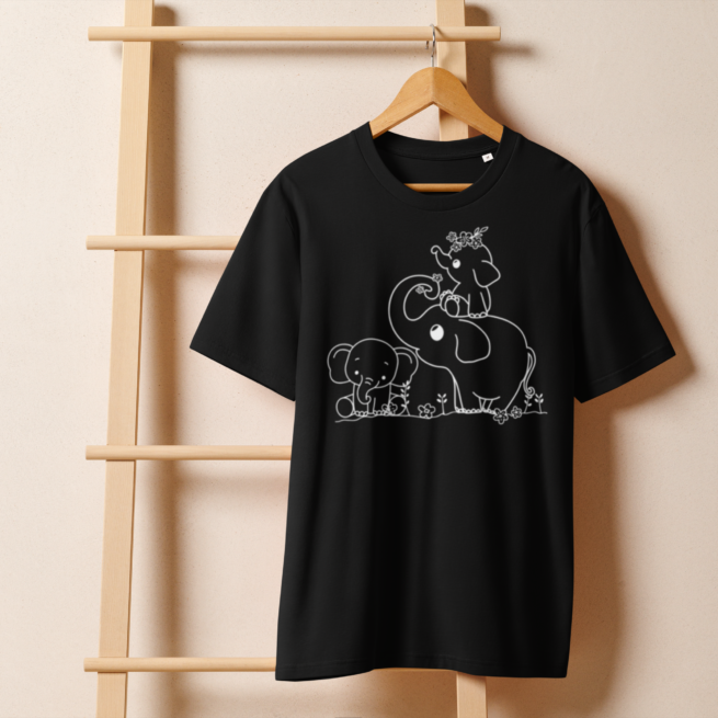 Mama and Baby (2) Elephants Unisex organic ribbed neck t-shirt