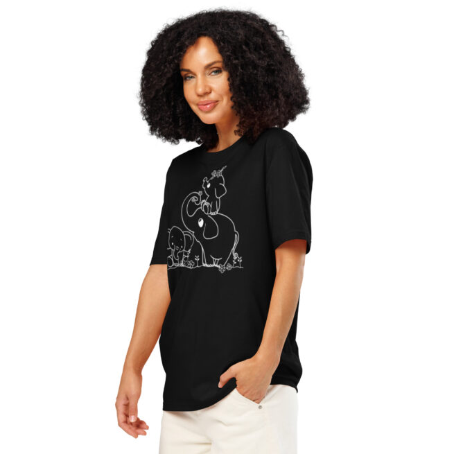 Mama and Baby (2) Elephants Unisex organic ribbed neck t-shirt - Image 2