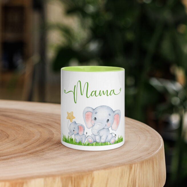 Mama Elephant (1) Mug with Green Color Inside