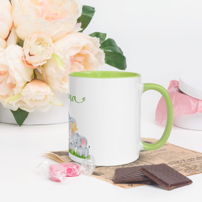 Mama Elephant Family (2) Mug with Green Color Inside - Image 3