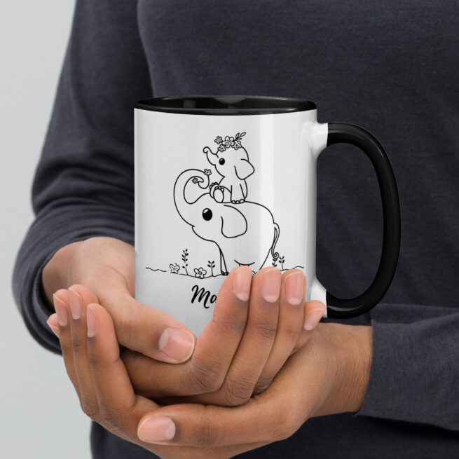 Mom & Baby Elephant Pencil Mug with Color Inside - Image 2
