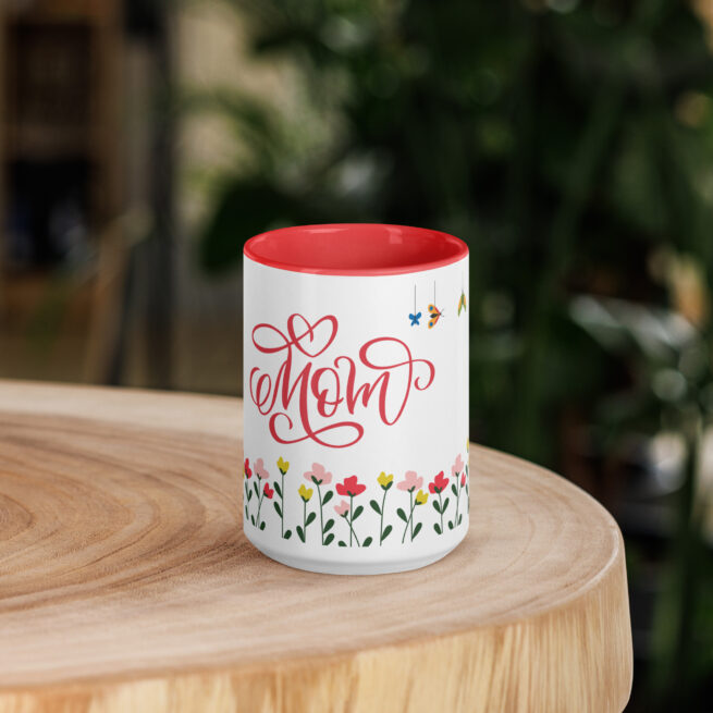 Mom Floral Red Mug with Color Inside